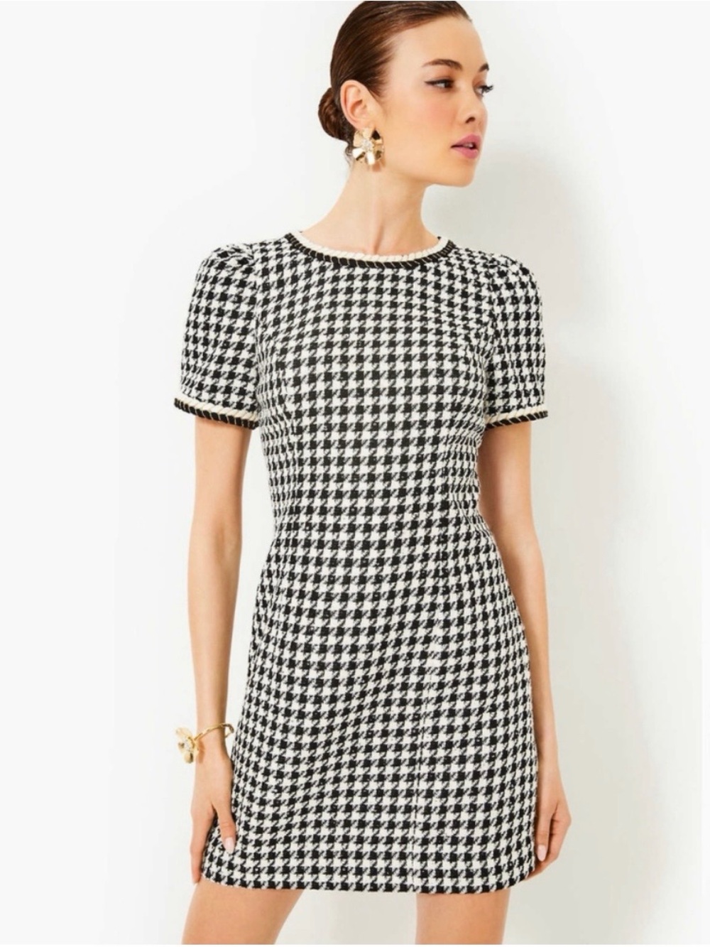Lilly Pulitzer Doriane Boucle Shift Dress in Noir Houndstooth Sequin, size 10
